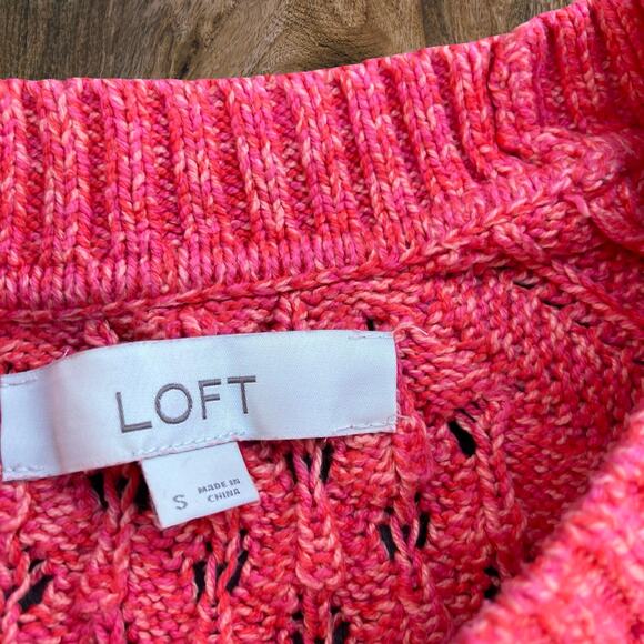 Pink coral open knit crew neck sweater LOFT - Picture 5 of 5
